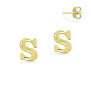 Initial Letter "S" Stud Earrings with Push-Back Posts in 14k Yellow Gold - BD-ES051S-14Y