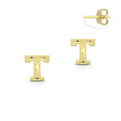 Initial Letter "T" Stud Earrings with Push-Back Posts in 14k Yellow Gold - BD-ES051T-14Y