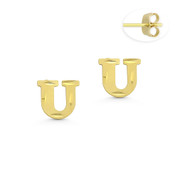 Initial Letter "U" Stud Earrings with Push-Back Posts in 14k Yellow Gold - BD-ES051U-14Y