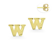 Initial Letter "W" Stud Earrings with Push-Back Posts in 14k Yellow Gold - BD-ES051W-14Y