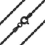Tube-Brite 1.3mm D-Cut Bead Link Chain Necklace in .925 Sterling Silver w/ PVD Black Rhodium - CLN-BEAD36-1.3MM-SLD
