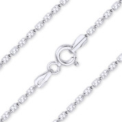 Tube-Brite 1.3mm D-Cut Bead Link Italian Chain Necklace in .925 Sterling Silver w/ Rhodium - CLN-BEAD36-1.3MM-SLW