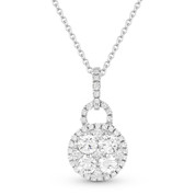 0.74ct Round Cut Diamond Pave Pendant & Chain Necklace in 18k White Gold w/ 14k Chain - AM-DN4609