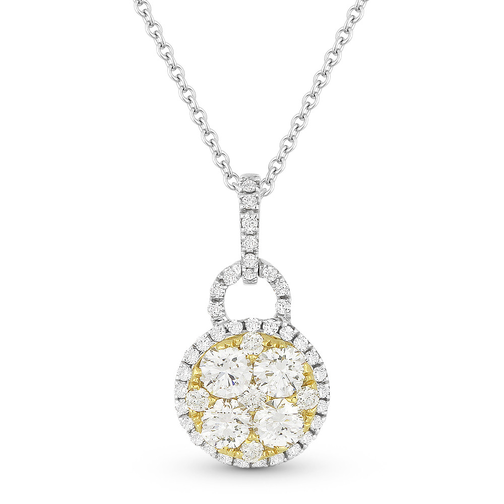 0.74ct Round Cut Diamond Pave Pendant & Chain Necklace in 18k Yellow ...