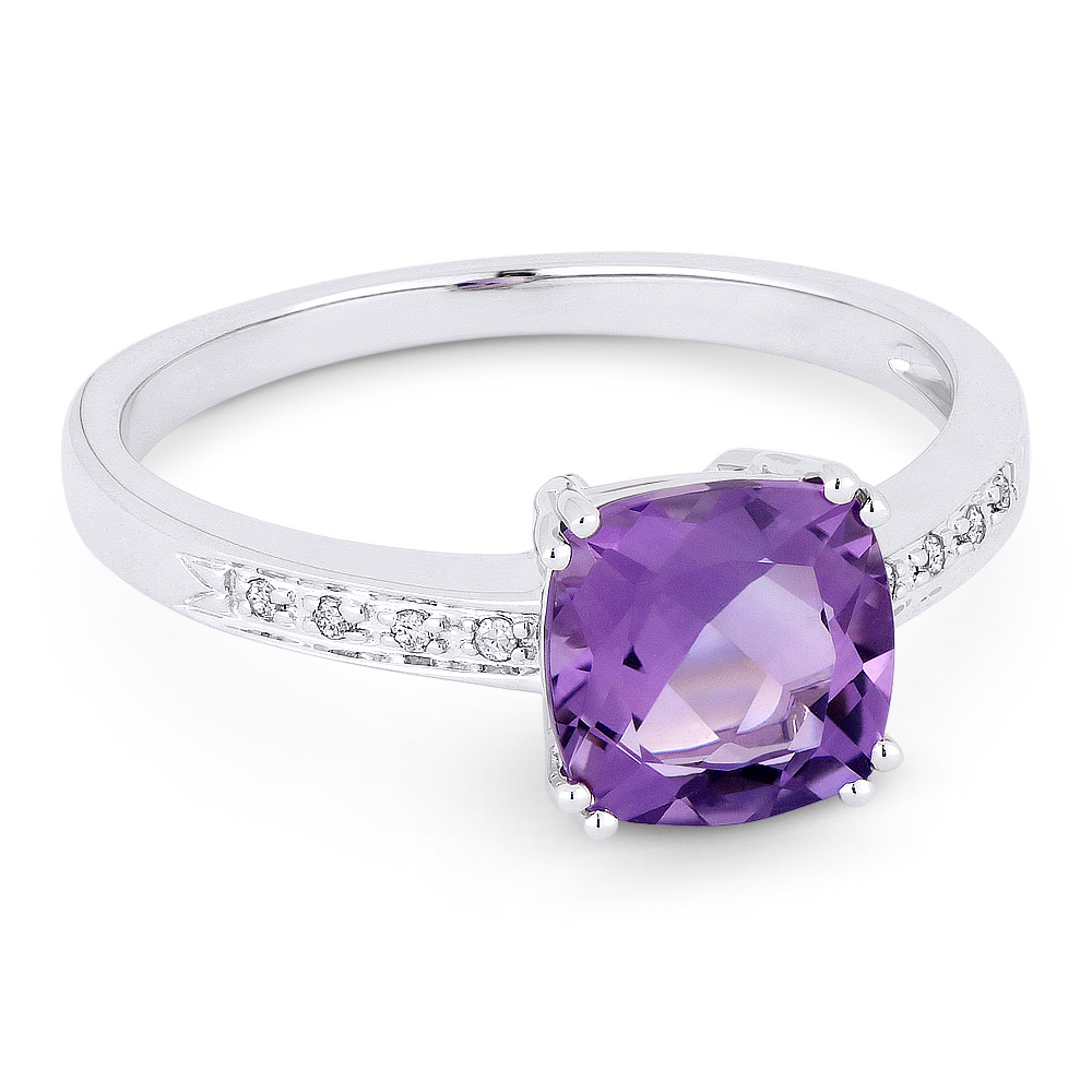 1.42ct Cushion Cut Amethyst & Round Cut Diamond Engagement / Promise ...