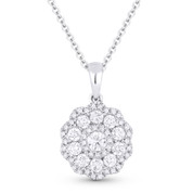 0.67ct Round Brilliant Cut Diamond Flower Pendant & Chain Necklace in 14k White Gold - AM-DN3615