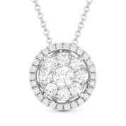 0.57ct Round Cut Diamond Cluster Halo Pendant & Chain Necklace in 14k White Gold - AM-DN4667