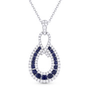 0.85ct Sapphire & Diamond Pave Tear-Drop Pendant & Chain Necklace in 14k White Gold - AM-DN4578