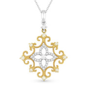 0.32ct Round Cut Diamond Vintage-Style Pendant & Chain in 14k Yellow & White Gold - AM-DN4603