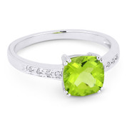 1.50ct Cushion Cut Peridot & Round Cut Diamond Engagement / Promise Ring in 14k White Gold