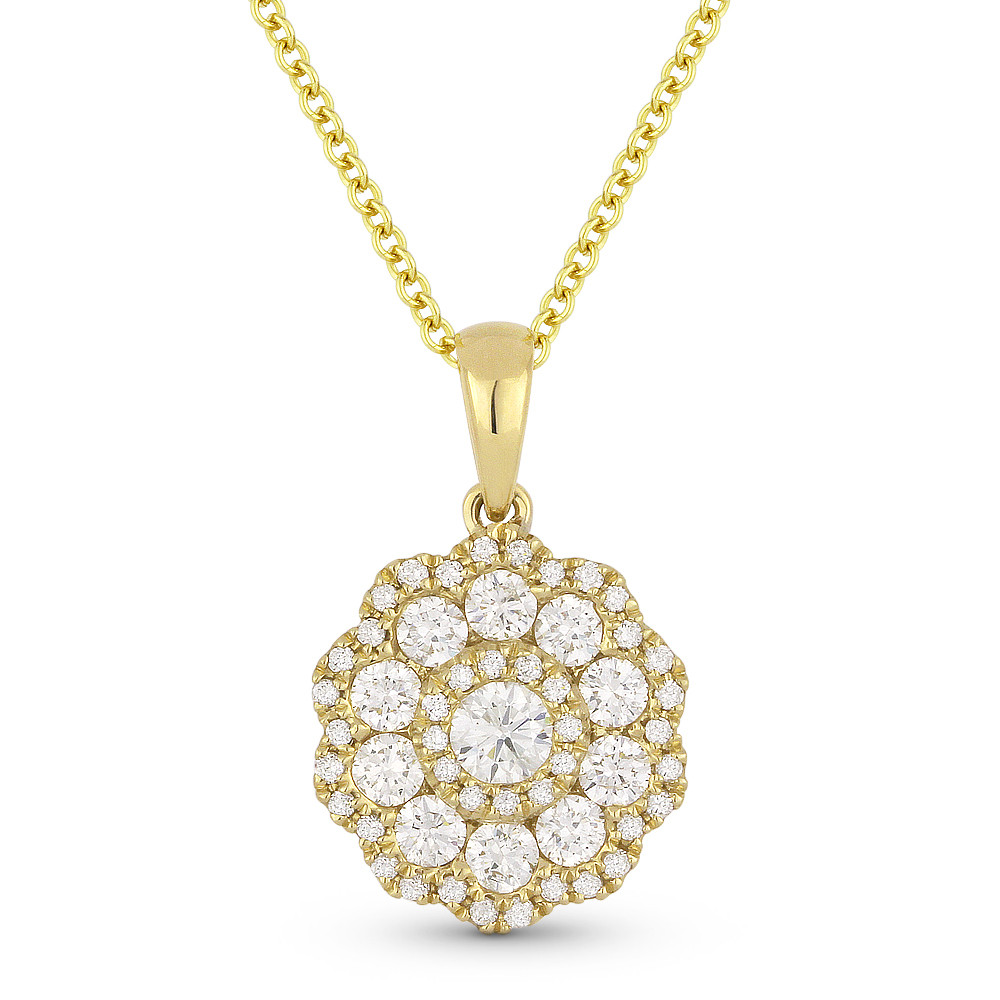 0.69ct Round Brilliant Cut Diamond Flower Pendant & Chain Necklace in ...