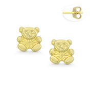 Teddy Bear Charm Stamping Stud Earrings with Push-Back Posts in 14k Yellow Gold - BD-ES017-14Y