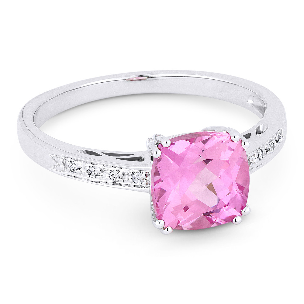 2.22ct Cushion Cut Lab-Created Pink Sapphire & Round Cut Diamond Engagement  / Promise Ring in 14k White Gold - AlfredAndVincent.com