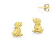 Sitting Puppy Dog Stamping Children's Stud Earrings with Push-Back Posts in 14k Yellow Gold - BD-ES018-14Y