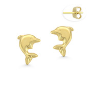 Dolphin Stamping Children's Stud Earrings with Push-Back Posts in 14k Yellow Gold - BD-ES019-14Y