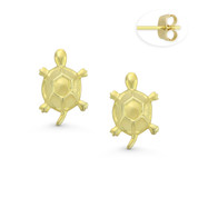 Turtle Sealife Charm Stamping Stud Earrings with Push-Back Posts in 14k Yellow Gold - BD-ES020-14Y