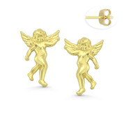 Winged Guardian Angel Cherub Charm Stud Earrings w/ Push-Backs in 14k Yellow Gold - BD-ES023-14Y