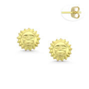 Smiling Sun Celestial Charm 8mm Stud Earrings w/ Push-Backs in 14k Yellow Gold - BD-ES025-14Y