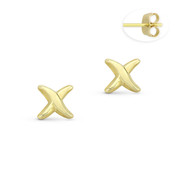 Criss-Cross X "Kiss" Sign Charm Stud Earrings with Push-Back Posts in 14k Yellow Gold - BD-ES030-14Y