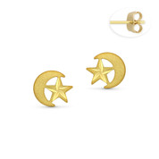 D-Cut Star and Moon Celestial Charm Stud Earrings with Push-Back Posts in 14k Yellow Gold - BD-ES032-14Y