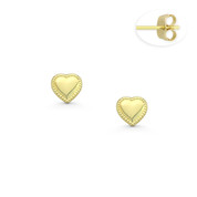 Milgrain-Detailed 4.5mm Heart Charm Stud Earrings with PushBacks in 14k Yellow Gold - BD-ES034-14Y