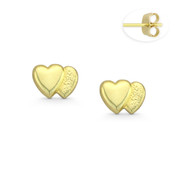 Double Heart Charm Stud Earrings with Push-Back Posts in 14k Yellow Gold - BD-ES037-14Y
