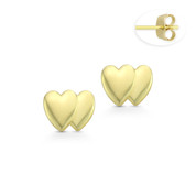 Double Heart Charm Stud Earrings with Push-Back Posts in 14k Yellow Gold - BD-ES038-14Y