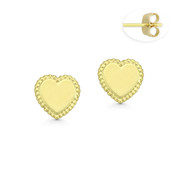 Flat Heart Charm w/ Ribbed Outline Stud Earrings with Push-Back Posts in 14k Yellow Gold - BD-ES039-14Y