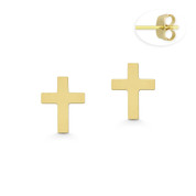 Plain 8x6mm Christian Cross Stud Earrings with Push-Back Posts in 14k Yellow Gold -  BD-ES042-14Y