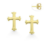 St. Thomas Medieval Christian Cross Stud Earrings w/ Pushbacks in 14k Yellow Gold - BD-ES044-14Y