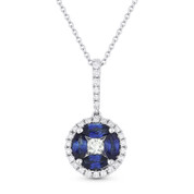 0.97ct Sapphire & Diamond Circle Pendant & Chain Necklace in 14k White Gold - AM-DN4254