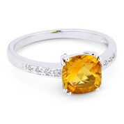 1.37ct Cushion Cut Citrine & Round Cut Diamond Engagement / Promise Ring in 14k White Gold