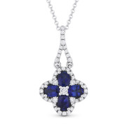1.13ct Oval Cut Blue Sapphire & Diamond 14k White Gold Flower Necklace Pendant - AM-DN4616
