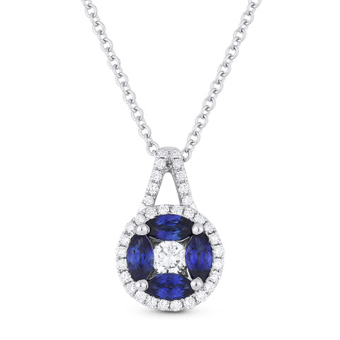 0.98ct Sapphire & Diamond Circle Pendant in 18k White Gold & 14k Chain ...