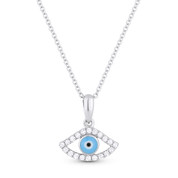 0.13ct Round Cut Diamond Pave Evil Eye Charm Pendant & Chain Necklace in 14k White Gold - AM-DN4673