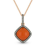 2.25ct Red Agate/White Topaz Doublet & Diamond Pendant & Chain in 14k Rose & Black Gold - AM-DN4070