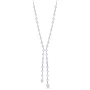 Round Cut & Pear-Shaped CZ Multi-Bezel Link Double Drop Y-Necklace in .925 Sterling Silver - GN-FN011-SL