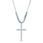 CZ Crystal Cross Pendant w/ Box Chain & Nano Crystal Necklace in .925 Sterling Silver - GN-FN010-SL