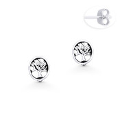 Antique-Finish Tree-of-Life Charm Stud Earrings in Oxidized .925 Sterling Silver - ST-SE015-SL