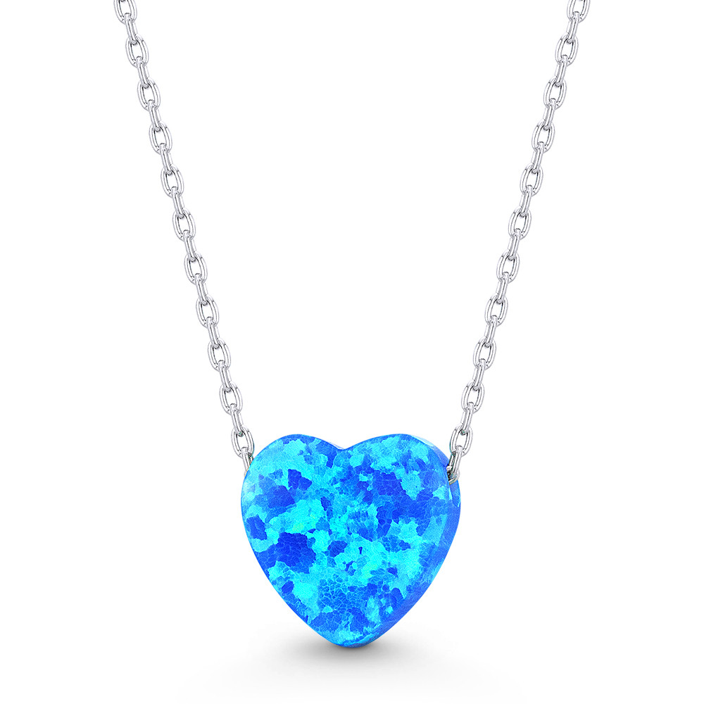 Lab-Created Opal Heart Charm Pendant & Chain Necklace in .925 Sterling ...