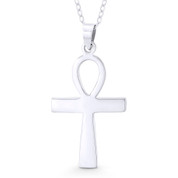 Egyptian Ankh Cross Key-of-Life Charm Pendant w/ Chain Necklace in .925 Sterling Silver - ST-CP021-SLP