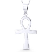 Egyptian Ankh Cross Key-of-Life Charm Pendant w/ Chain Necklace in .925 Sterling Silver - ST-CP022-SLP