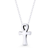 Egyptian Ankh Cross Key-of-Life Charm Pendant w/ Chain Necklace in Oxidized .925 Sterling Silver - ST-CP023-SLO