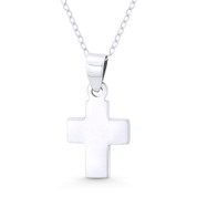 Flat Latin Crucifix Christian Cross Pendant w/ Chain Necklace in .925 Sterling Silver - ST-CP026-SLP