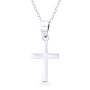 Flat Latin Crucifix Christian Cross Pendant w/ Chain Necklace in .925 Sterling Silver - ST-CP027-SLP