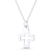 Latin Crucifix Christian Cross Cutout Pendant w/ Chain Necklace in .925 Sterling Silver - ST-CP028-SLP