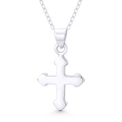 Budded / Botonée Greek Orthodox Cross Pendant w/ Chain Necklace in .925 Sterling Silver - ST-CP029-SLP