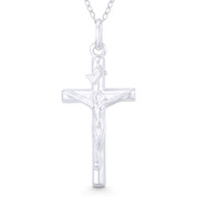 Jesus & INRI Catholic Crucifix Christian Cross Pendant w/ Chain Necklace in .925 Sterling Silver - ST-CP032-SLP