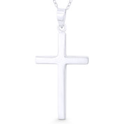 Flat Latin Crucifix Christian Cross Pendant w/ Chain Necklace in .925 Sterling Silver - ST-CP033-SLP