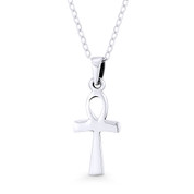 Egyptian Ankh Cross Key-of-Life Charm Pendant w/ Chain Necklace in Oxidized .925 Sterling Silver - ST-CP035-SLO